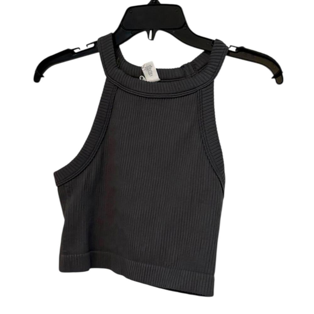 Tillys Womens Gray Ribbed High Neck Crop Tank Top Nylon Spandex Stretch S